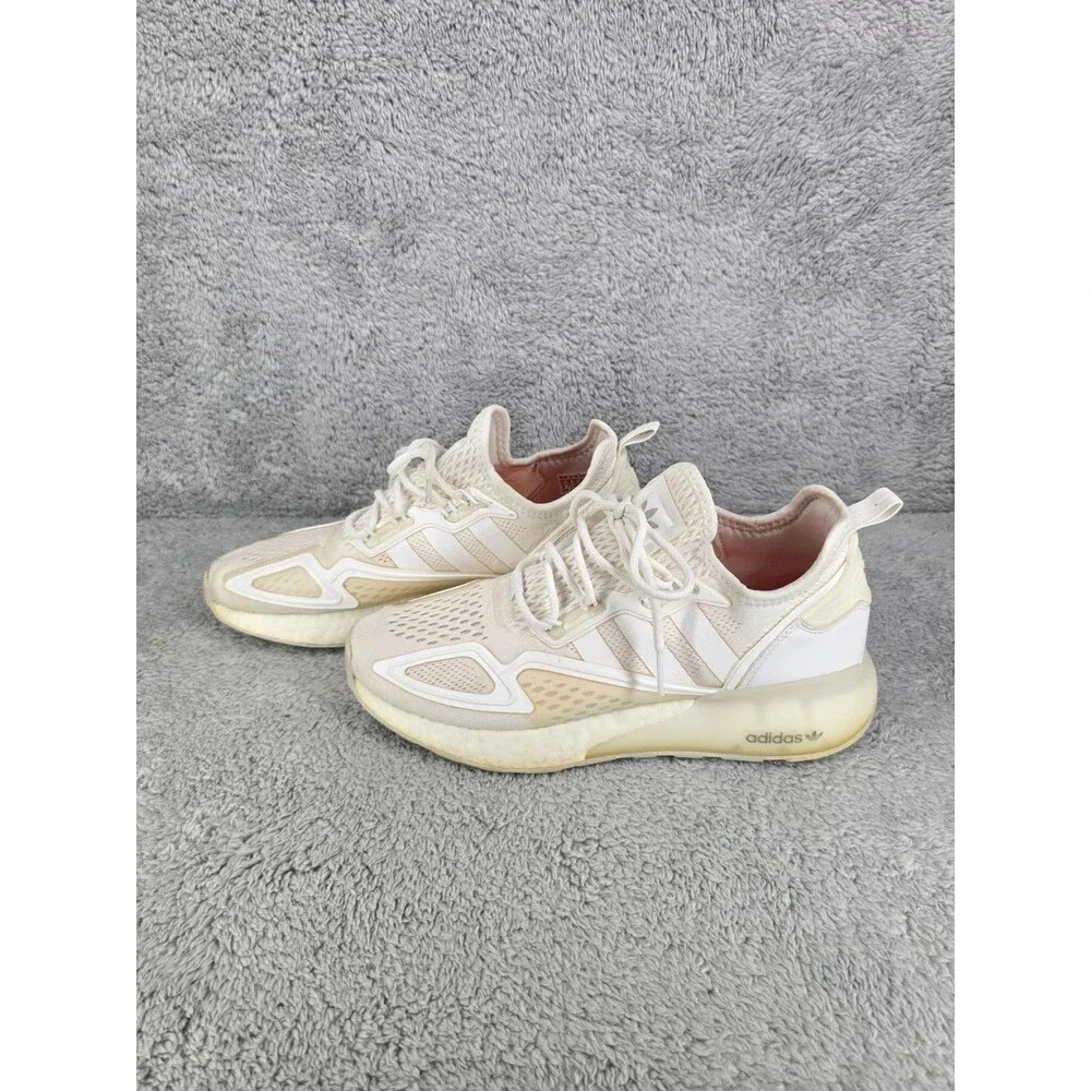 Adidas Sneakers Youth Kids 8 ZX 2K Boost Shoes White Beige Running.